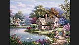 Cottage Canvas Paintings - Swan Cottage I